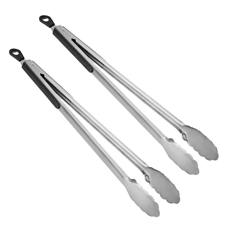 AOOSY BBQ Tongs, AOOSY 16 Inch Grill Tongs for Cooking BBQ Extra Long Wide Scalloped Gripping Edge Kitchen Tongs, Set of 2 - Image 1
